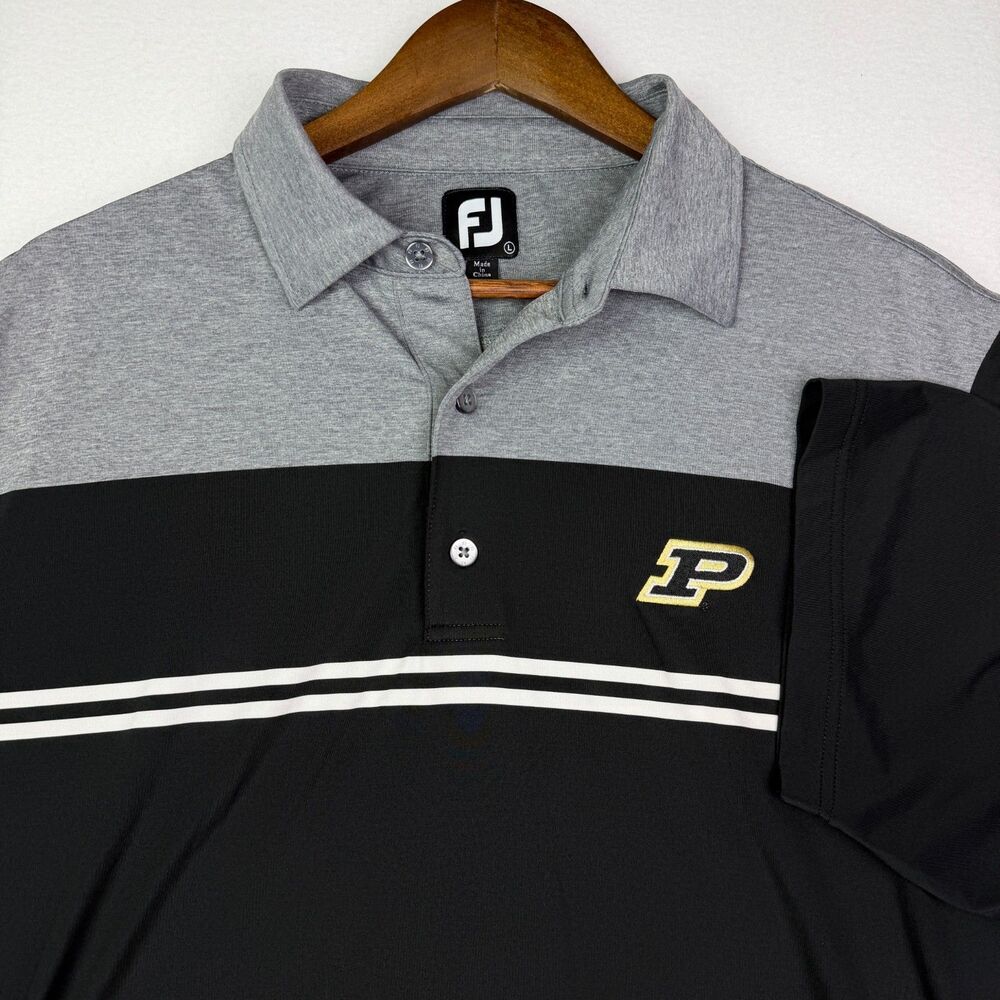 FootJoy Purdue Golf Polo Shirt L Gray Black